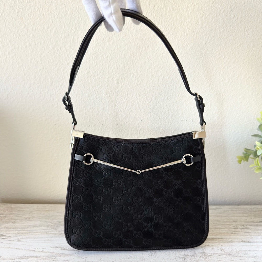 New Gucci GG supreme monogram Horsebit Slim pony hair shoulder bag